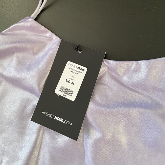 (NWT) Fashion Nova Kiki PU Leather Bodysuit - Purple - Picture 2 of 7